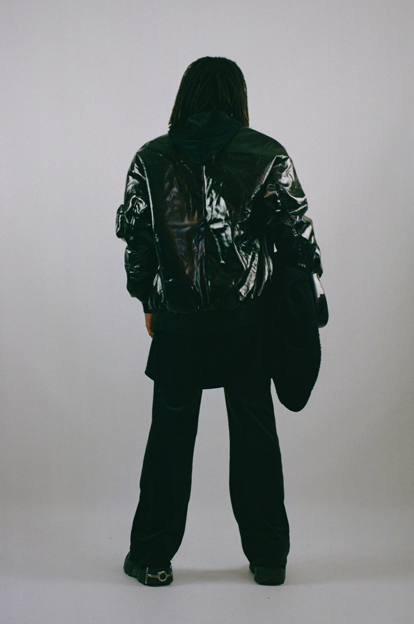 Black Patent Bomber Jacket - NHTK - Exclusive DearMx.com